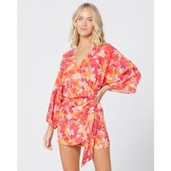 L*Space Pfeiffer Mini Wrap Dress Coverup in Into The Tropics PFEDR21 Large L NEW - Picture 3 of 6